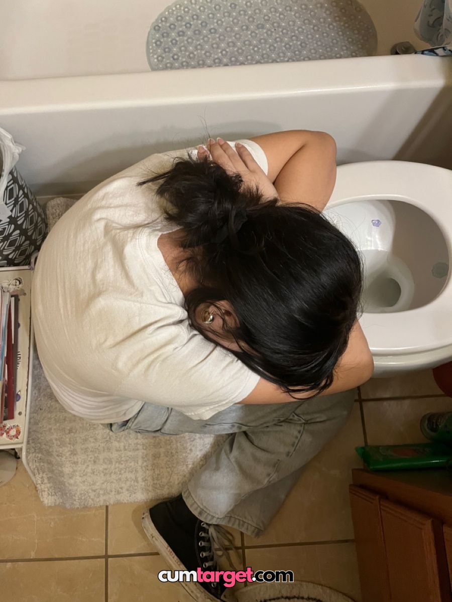 Spray on Wait for cum Person Leaning Over Toilet