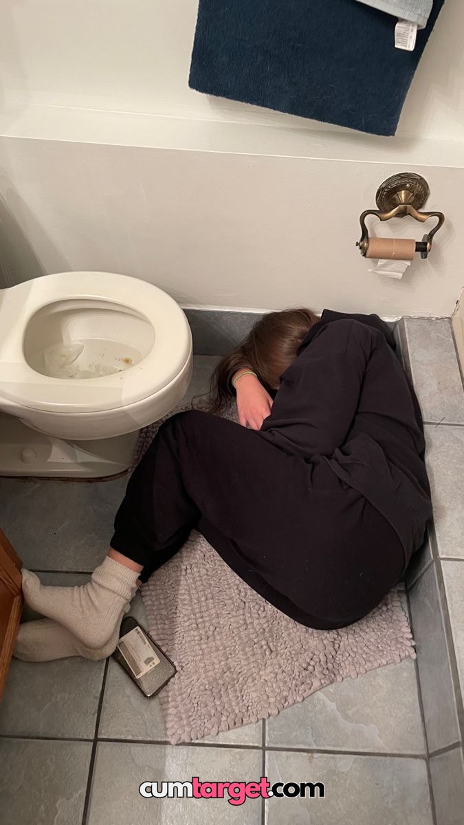 Cum target Finish on Person Curled on Bathroom Floor