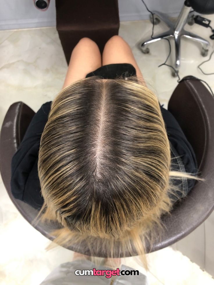 Spray on Cum target Top View of Blonde Hair