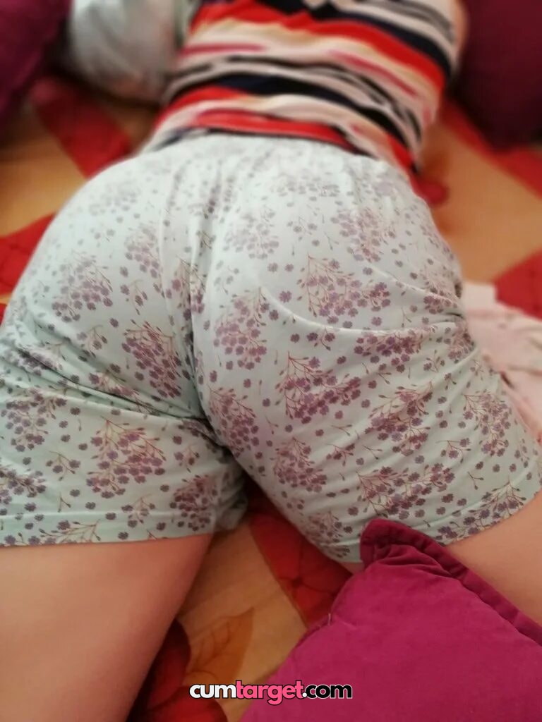 Cum target Spray on Person Lying Face Down on Bed